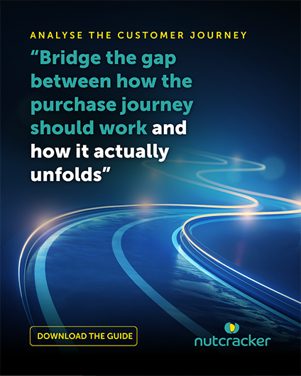 A visual of a digital path meandering symbolising the customer journey with the quote "Bridge the gap between how the purchase journey should work and how it actually unfolds"