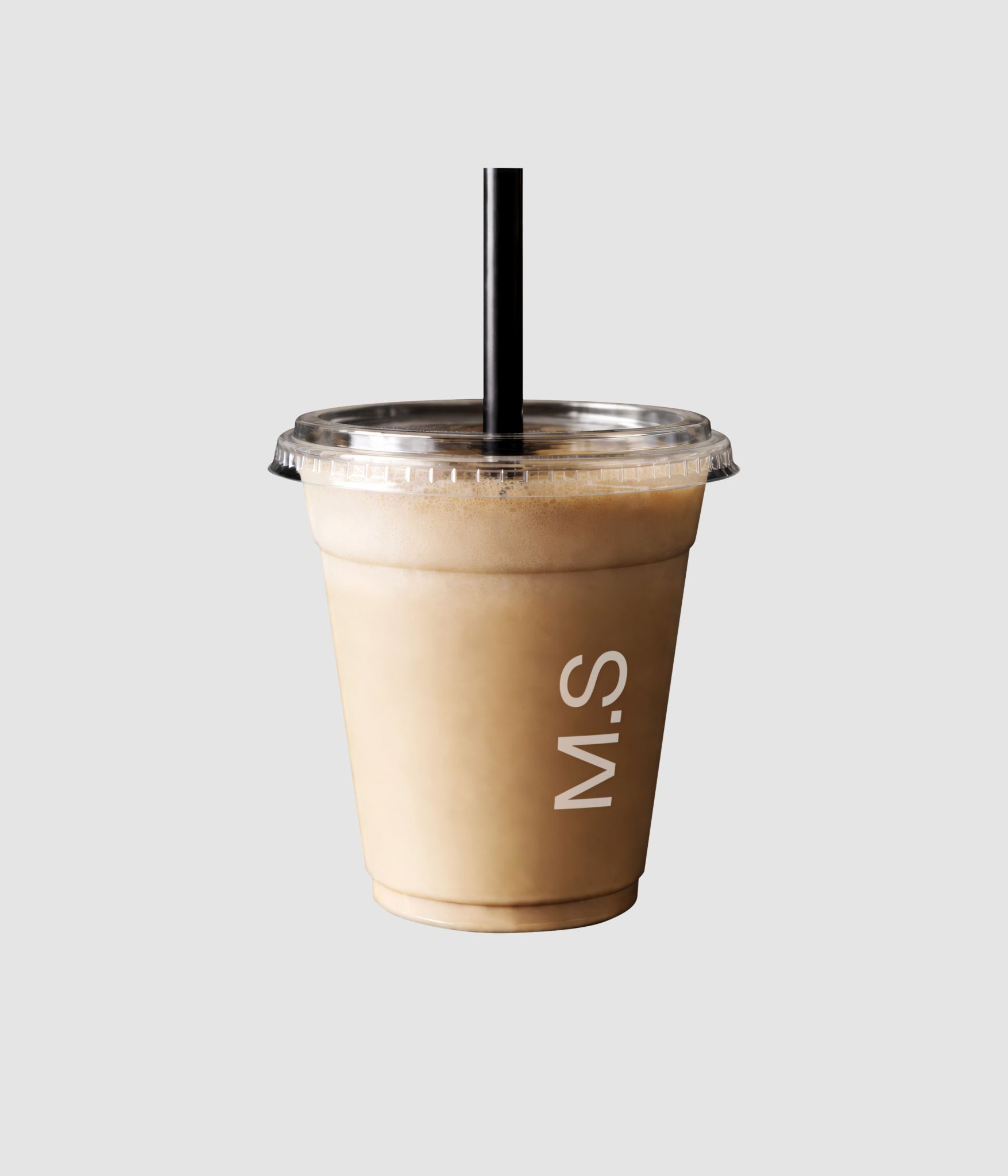 Realistic transparent coffee cup mockup with latte for beverage design download on Mockups Supply