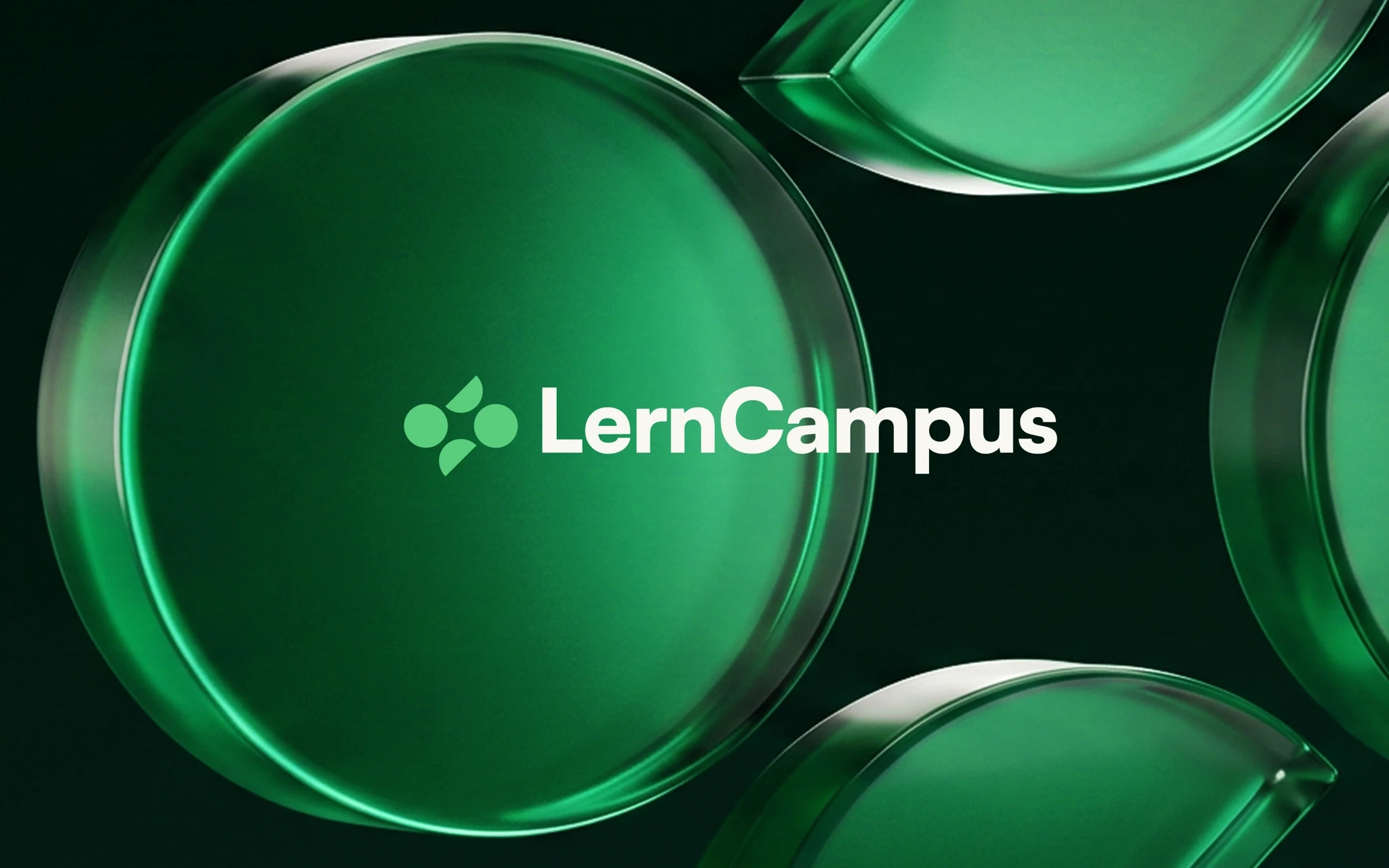 Logótipo da LernCampus sobre um fundo verde com formas arredondadas brilhantes