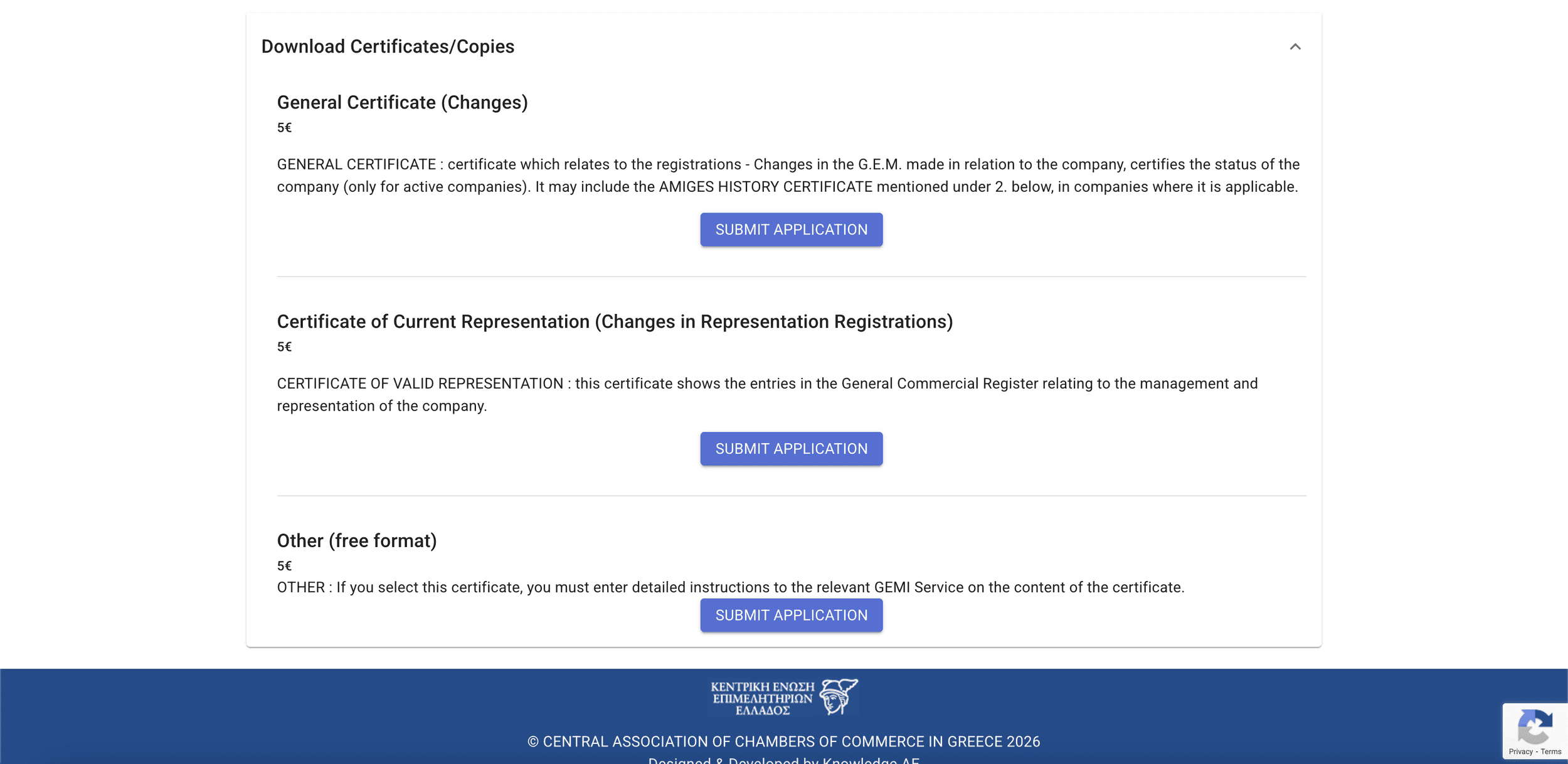 Certificates are available for €5.00.