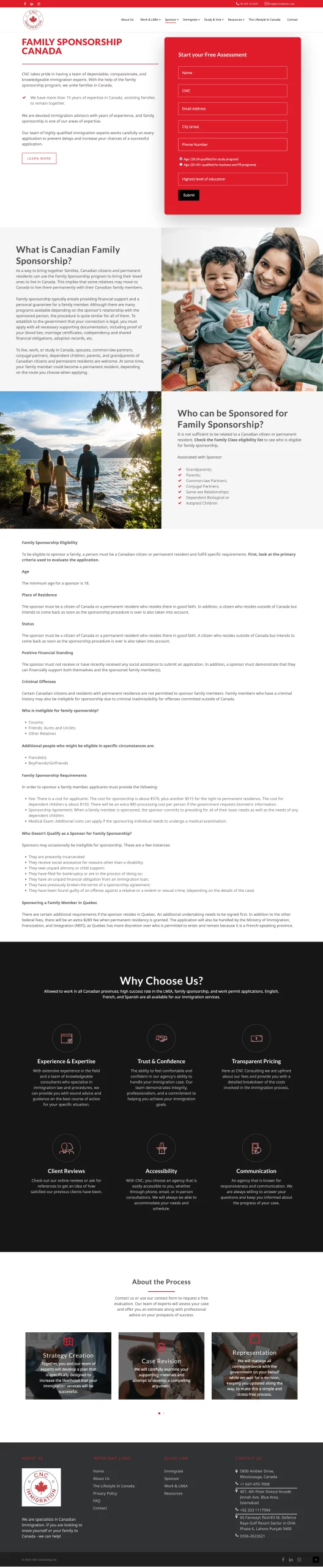 Canadian Family Immigration page for consultcnc website developed & designed by Dreams Agency Mississauga, Ontario