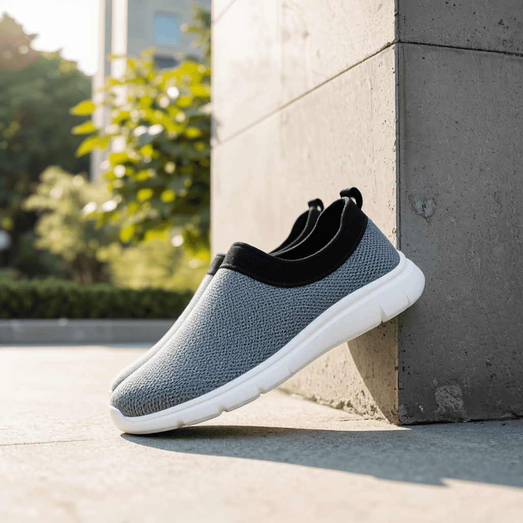 product photography of a pair of casual slip-on shoes, suitable for everyday wear