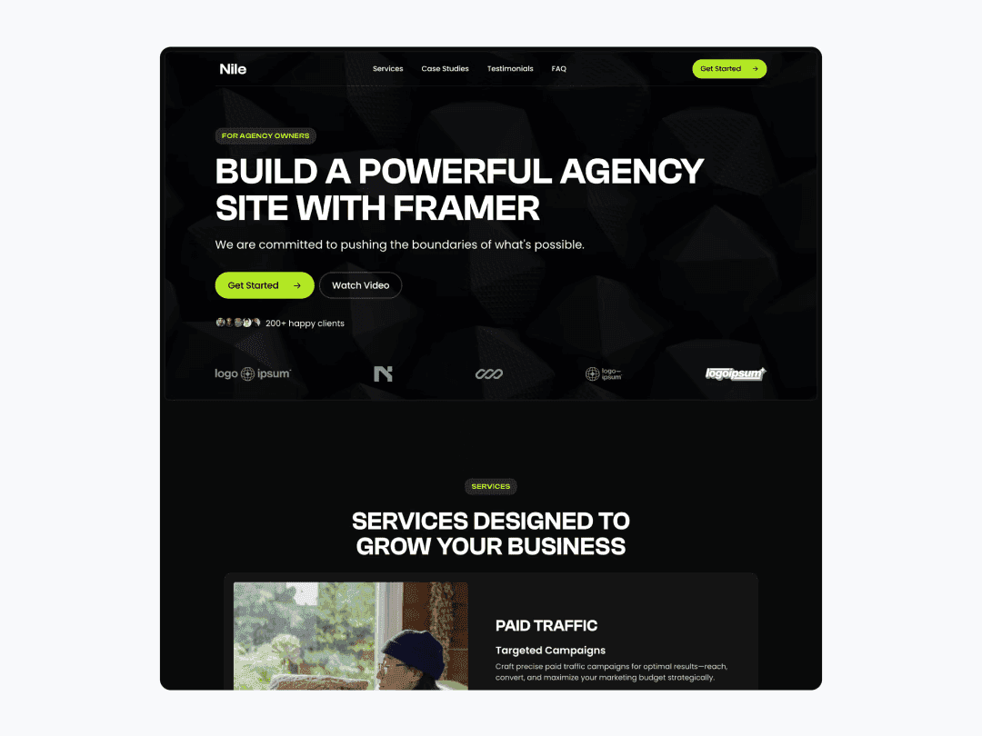 nile - free framer template for agencies