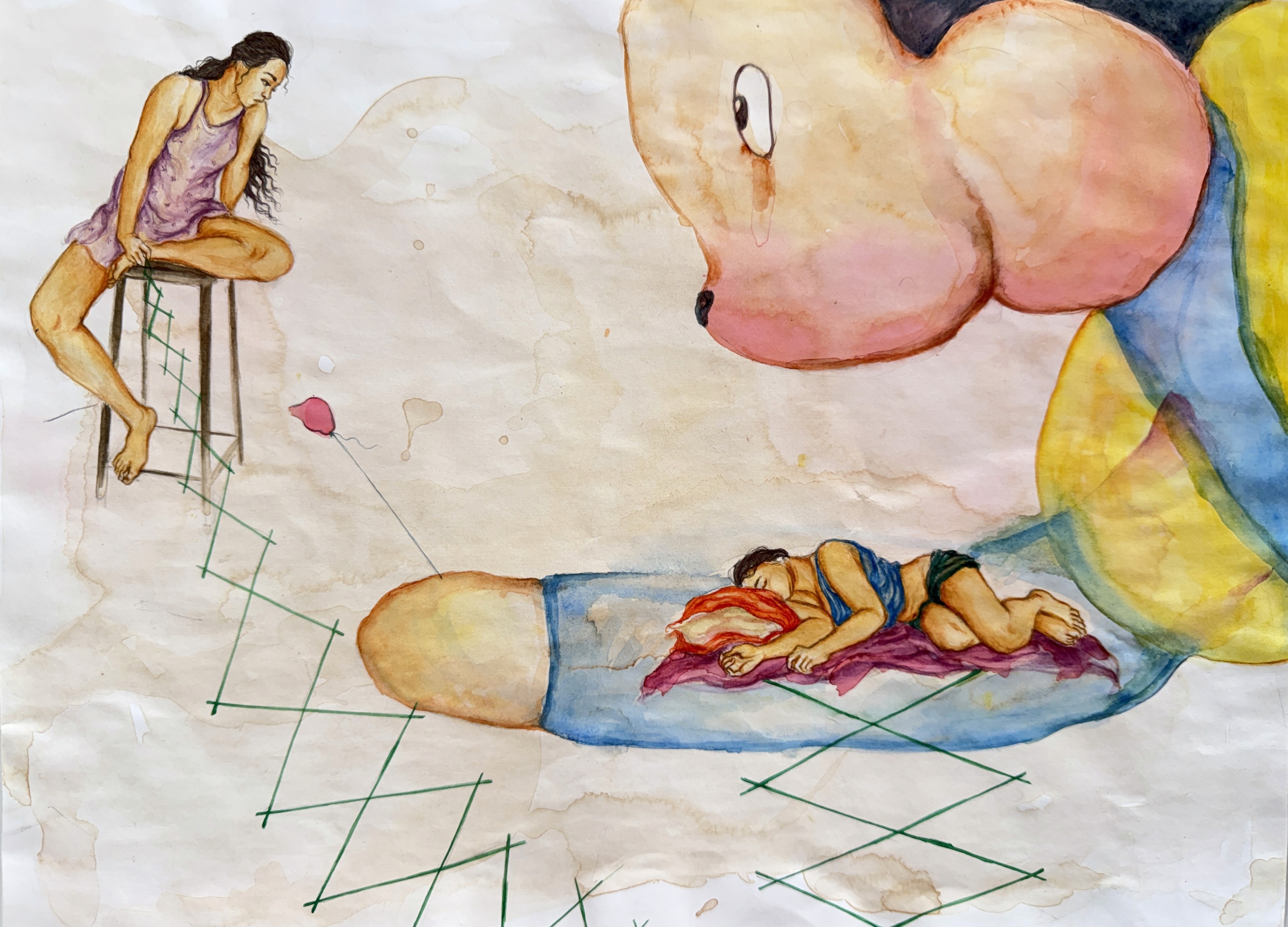 herd of sheep on road painting