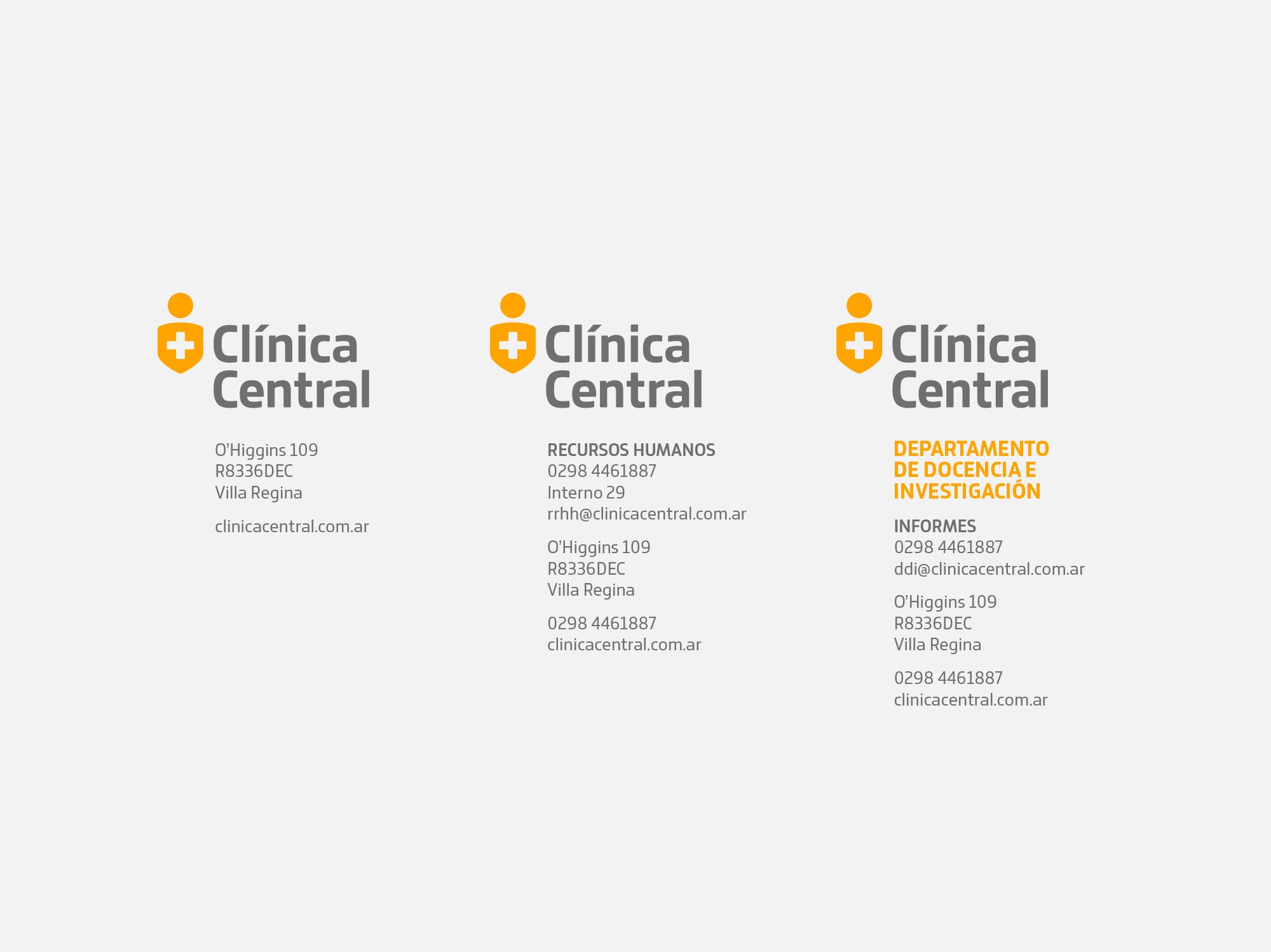 Muestra de las posibilidades de la "cascada de datos" bajo el isologotipo de Clínica Central.