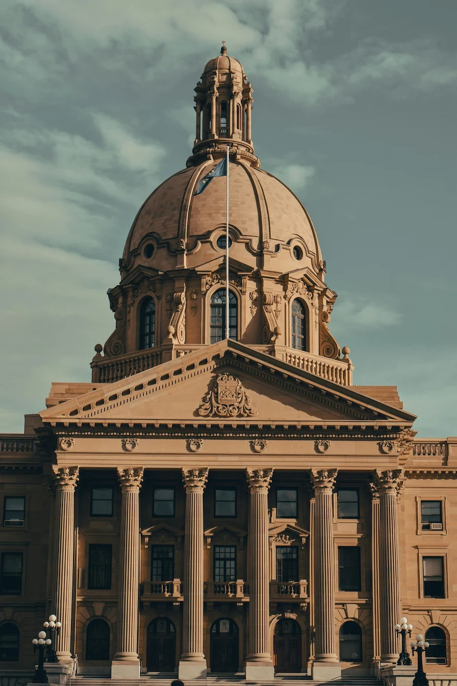 Alberta Legislature Building in Edmonton, Canada featuring the domed roof and columns.