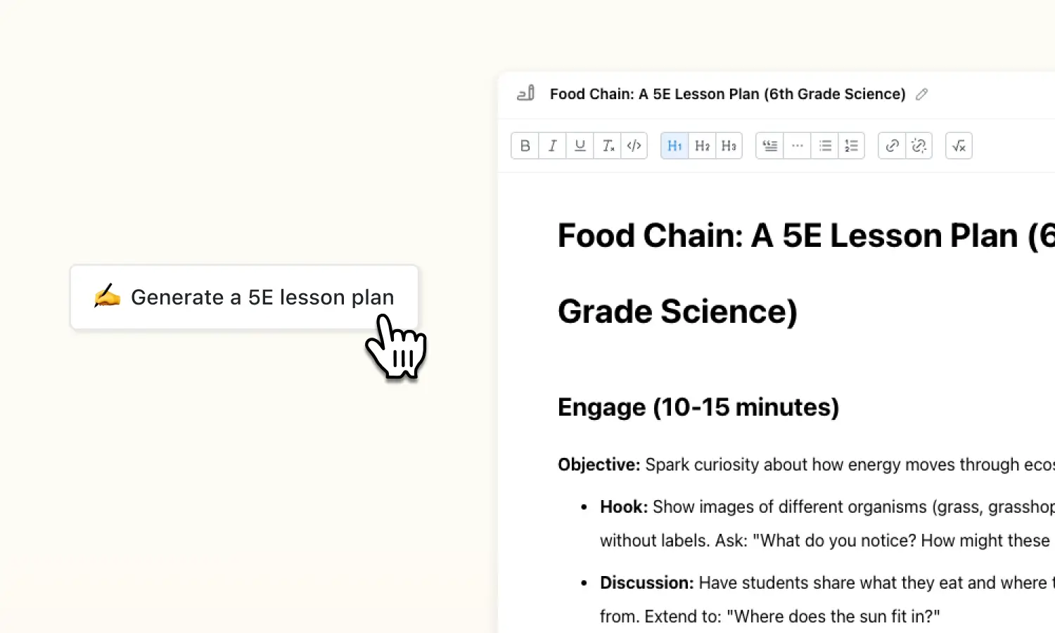 Image of 5e lesson plan generated on Flint