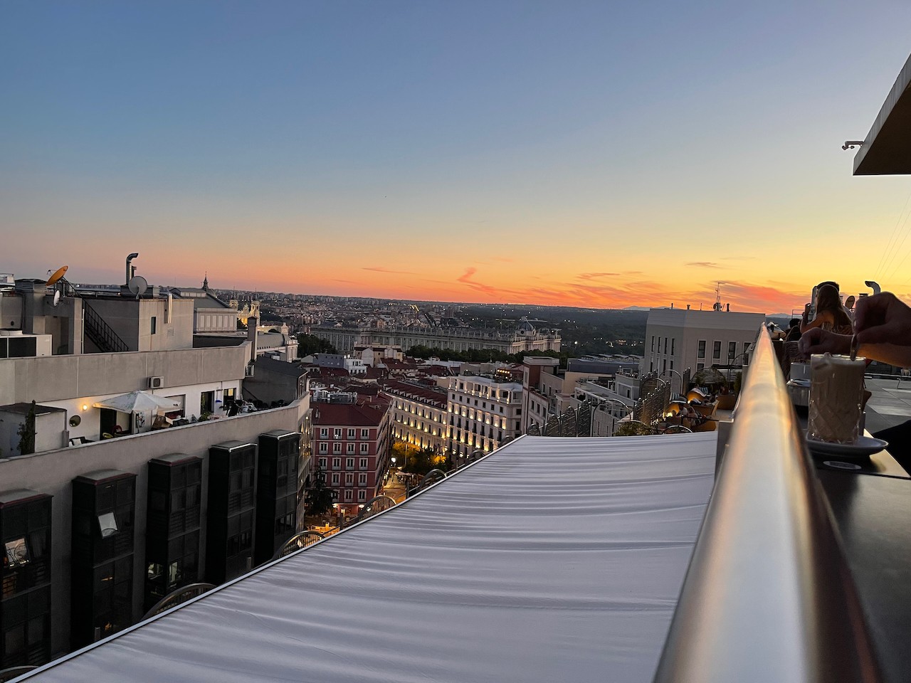 Inland sunset in Madrid from the Aloft Gran Via Hotel bar