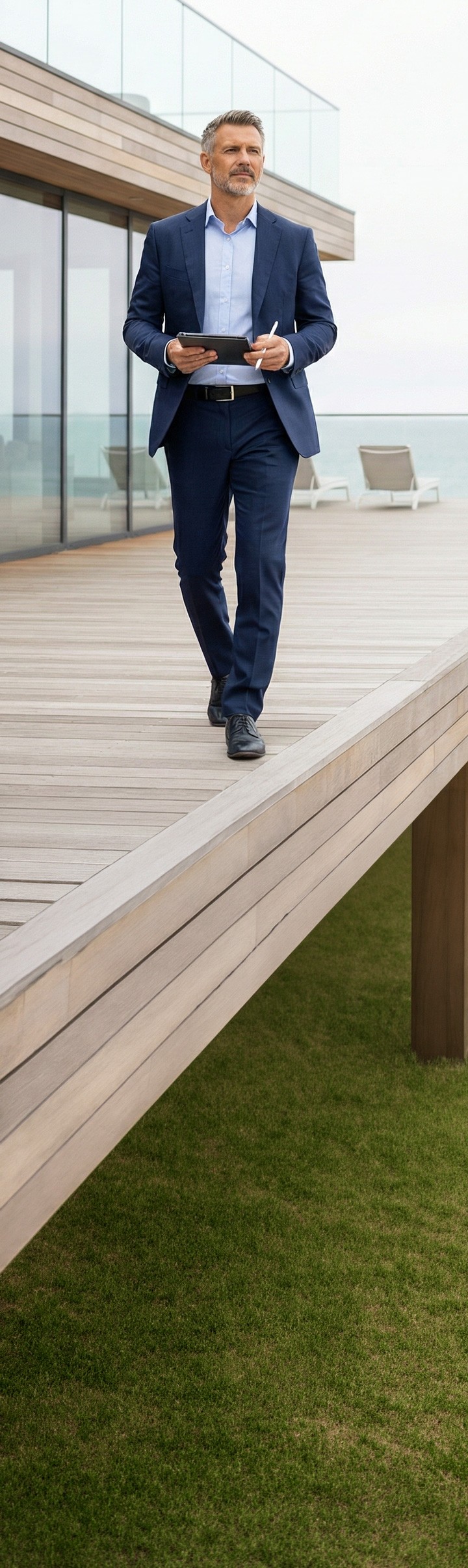 Appraiser evaluating beachfront residential property