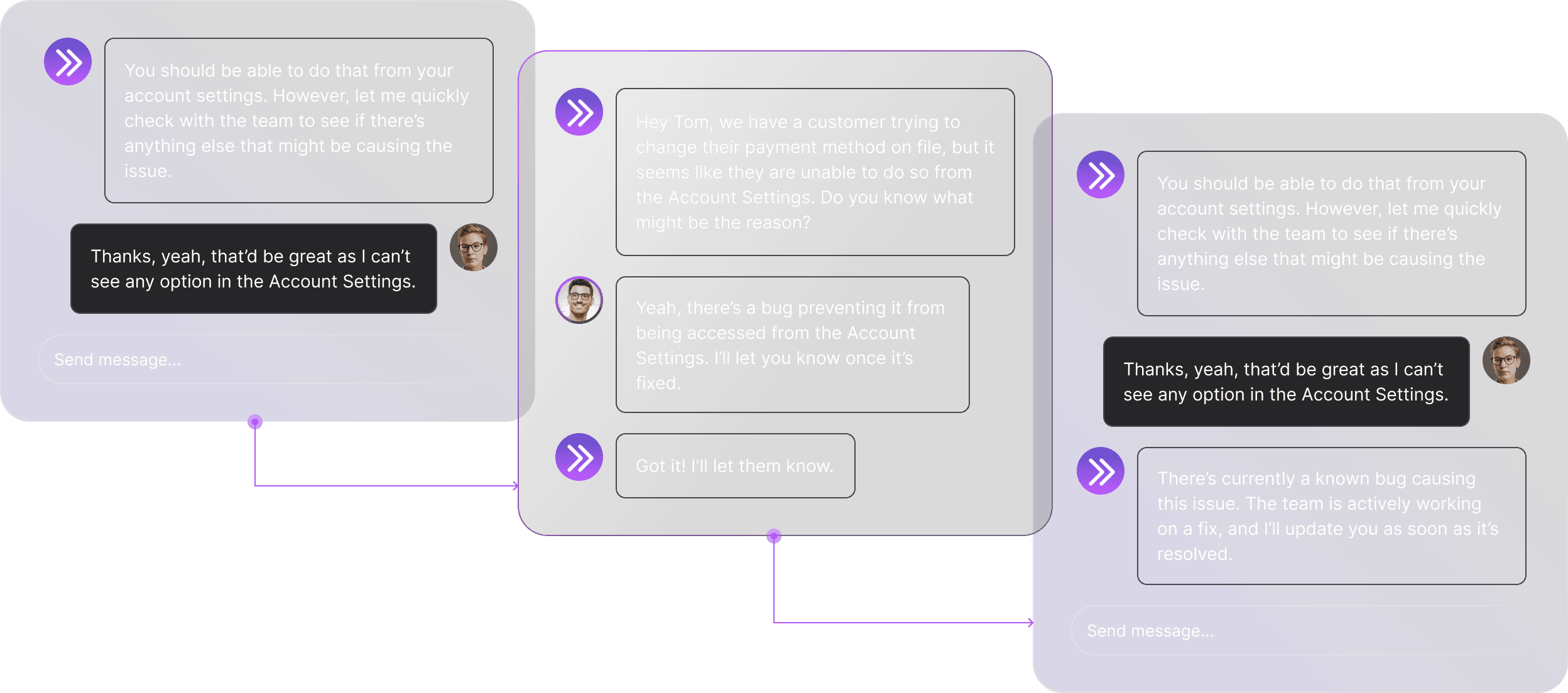 Pluno AI at the forefront of customer support, seamlessly handling queries while agents fill in only critical gaps.