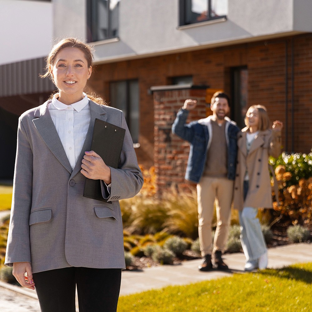 Website demo layout for real estate agents showing property images, agent information, and contact options.
