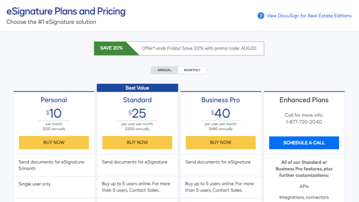 docusign pricing