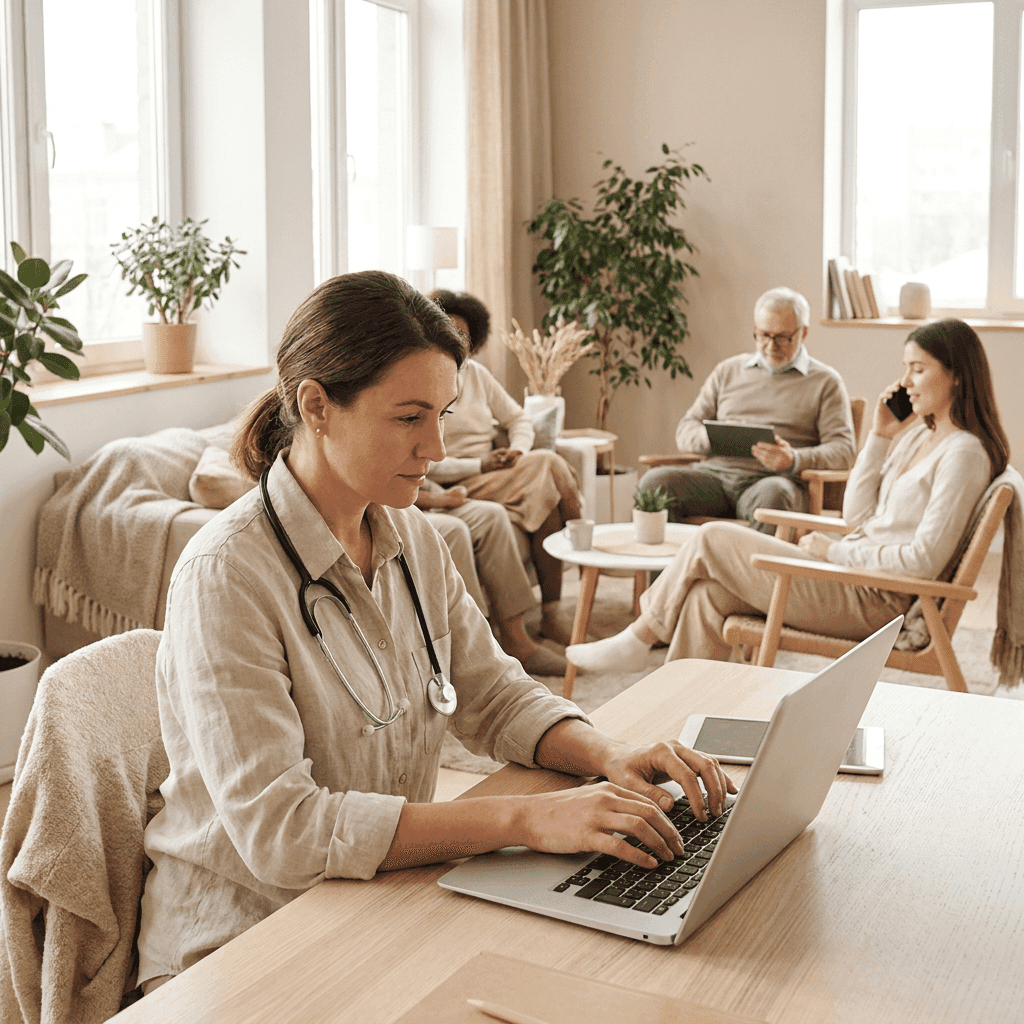 A doctor researching different patient communication platforms. 