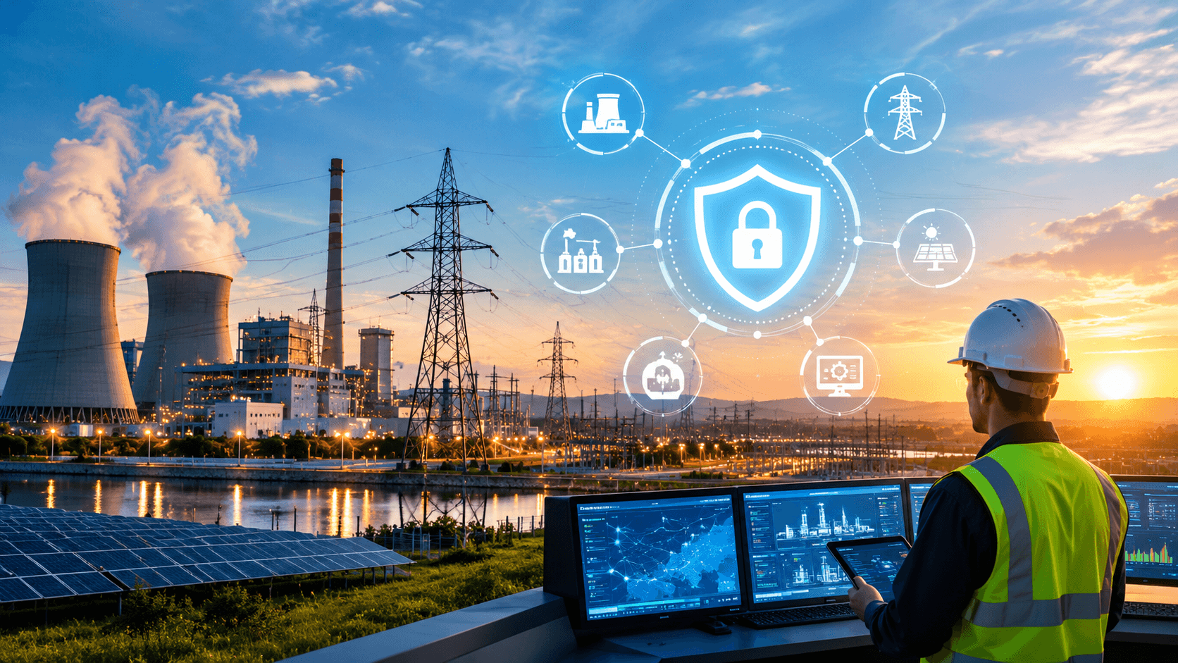 ybersecure Energy Infrastructure at Sunset