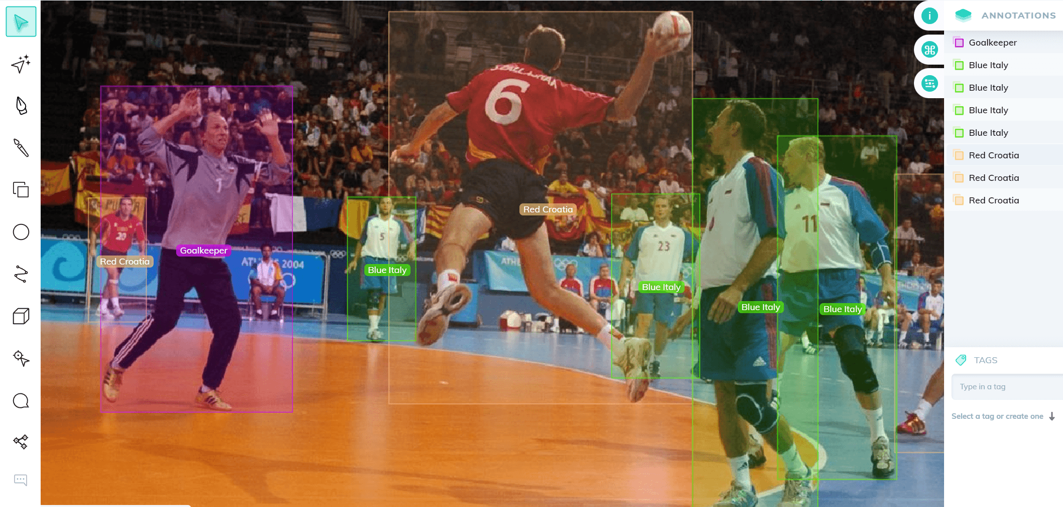 Handball player tracking using bounding boxes in V7