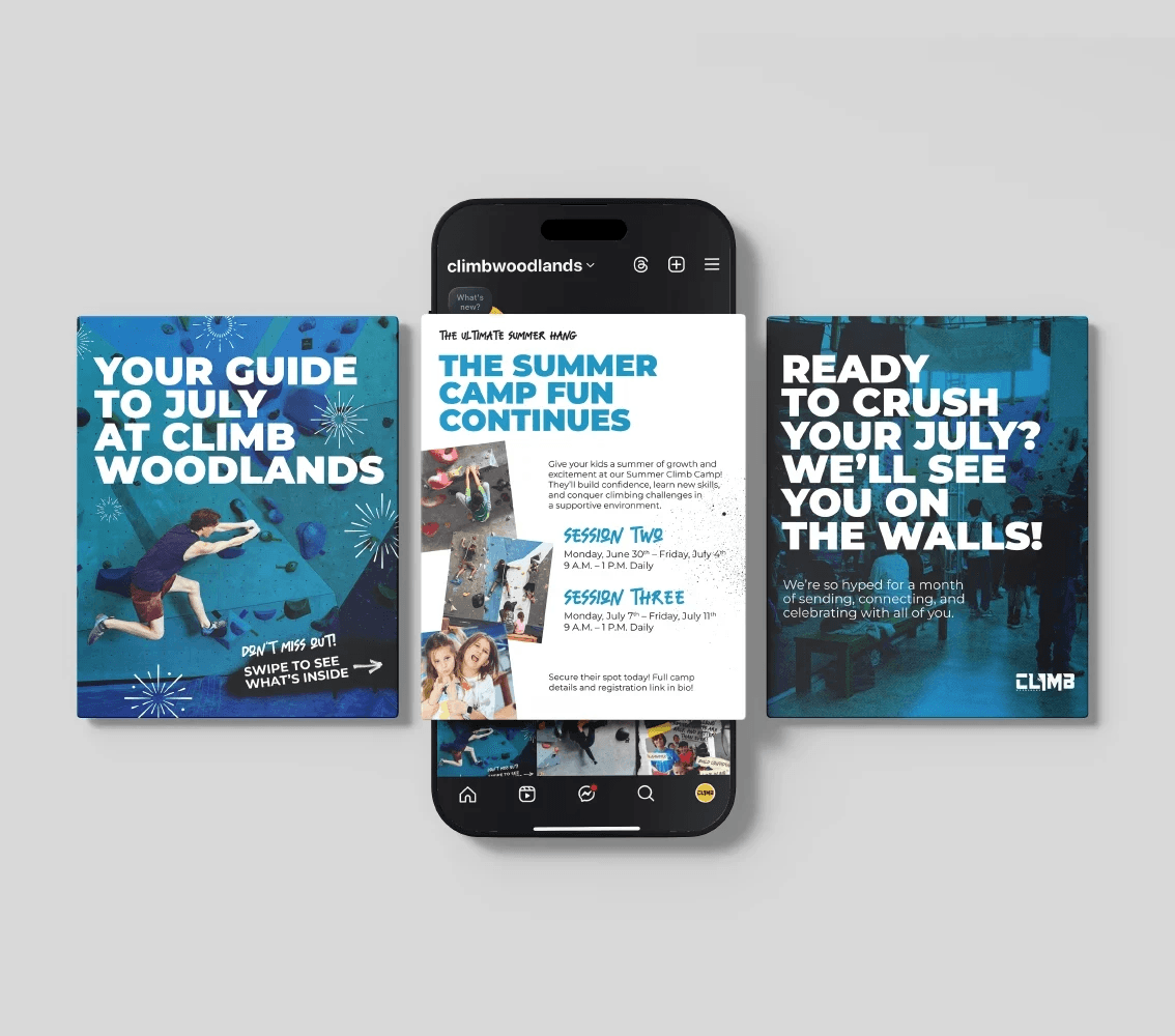 Social media carousel mockup from indoor climbing gym