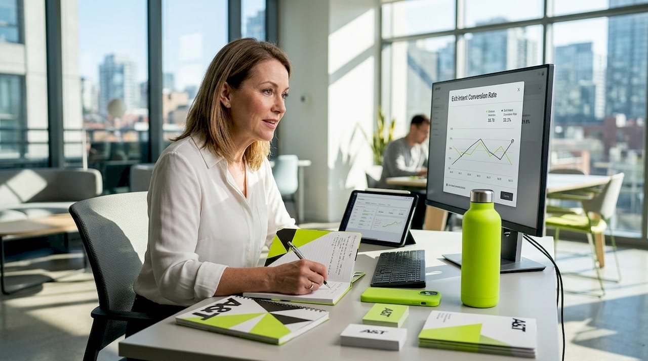 Business owner reviews exit-intent popup data