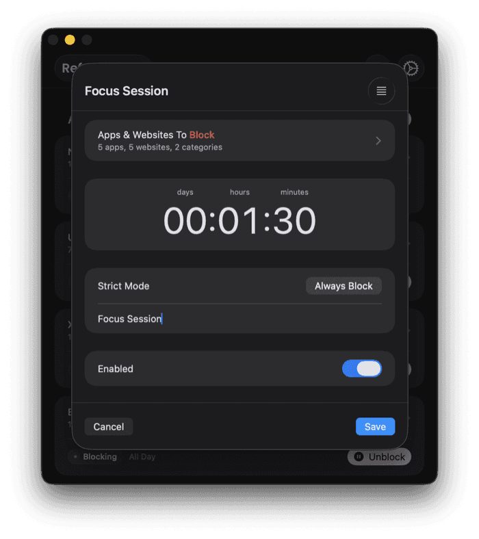 Focus Timer in Refocus for Mac
