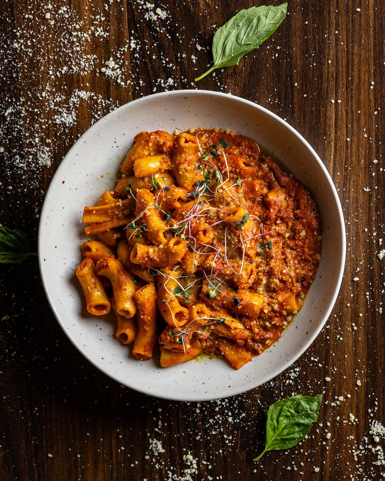 GP Italiano rigatoni in tomato sauce overhead restaurant photography La Grange IL