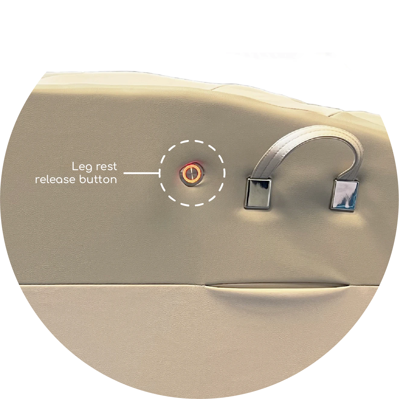 Image showing the leg rest release button next to the handles on the BackHug device