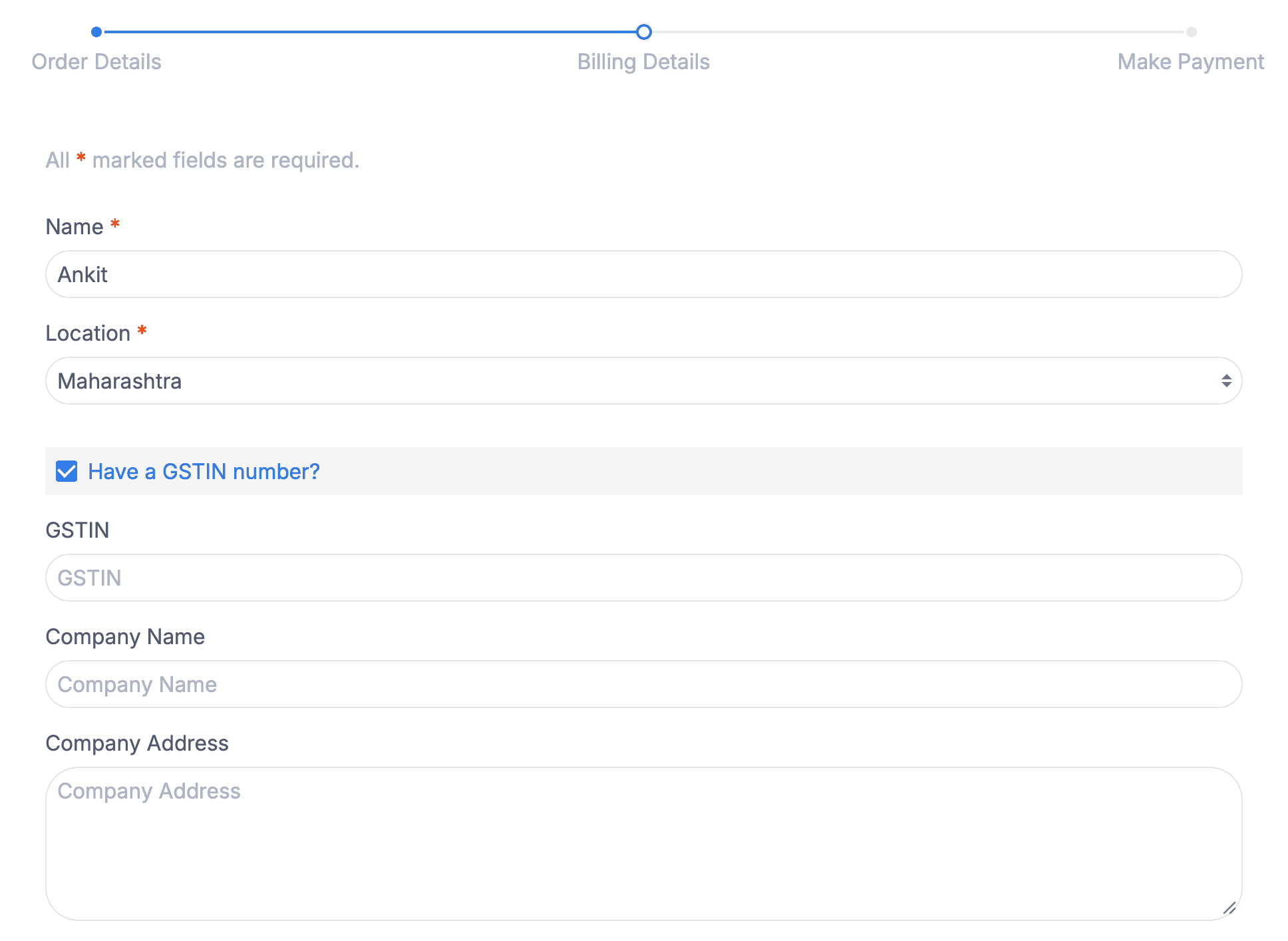 add GST details while pucrhasing the course