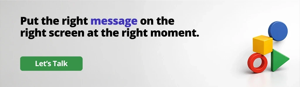 CTA banner highlighting digital out-of-home (DOOH) advertising with the message 'Put the right message on the right screen at the right moment' and a Let's Talk button.