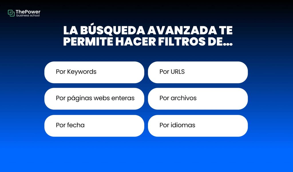 tipos de filtros de la búsqueda avanzada