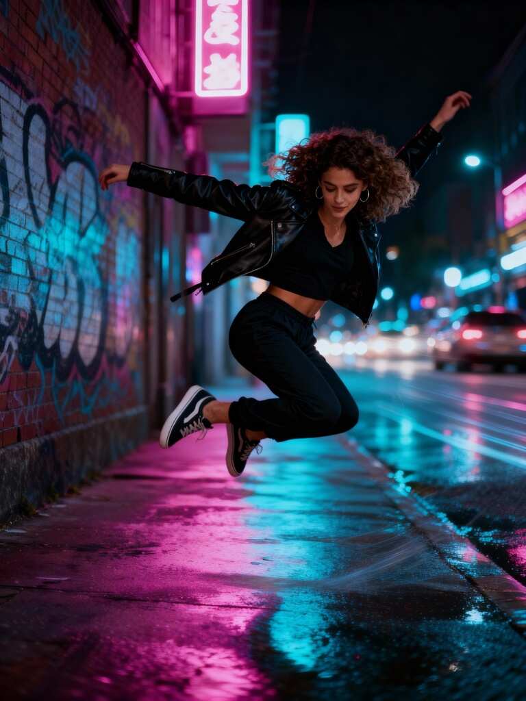 Female dancer jumping, Kling AI Video generator.