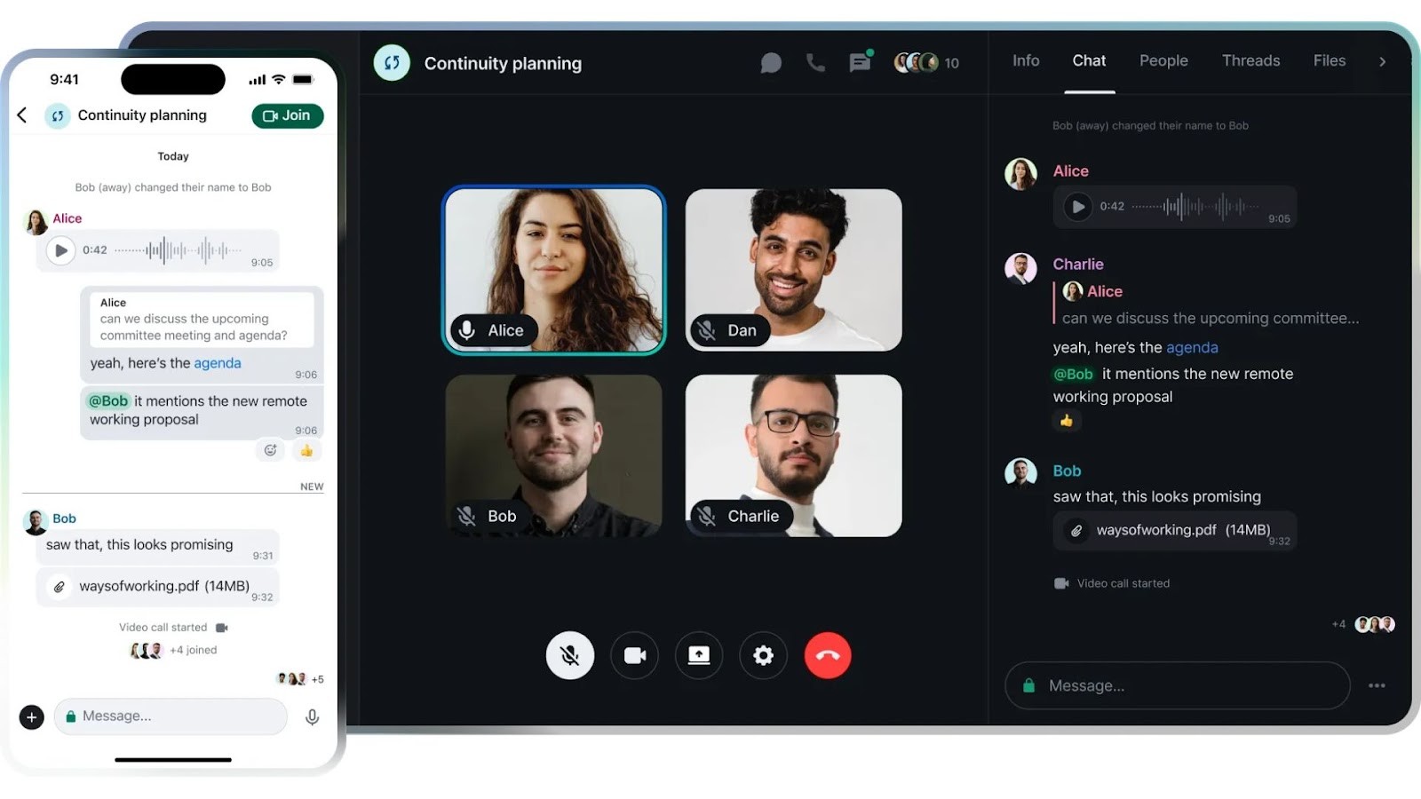 Element’s continuity planning chat and video meeting interface