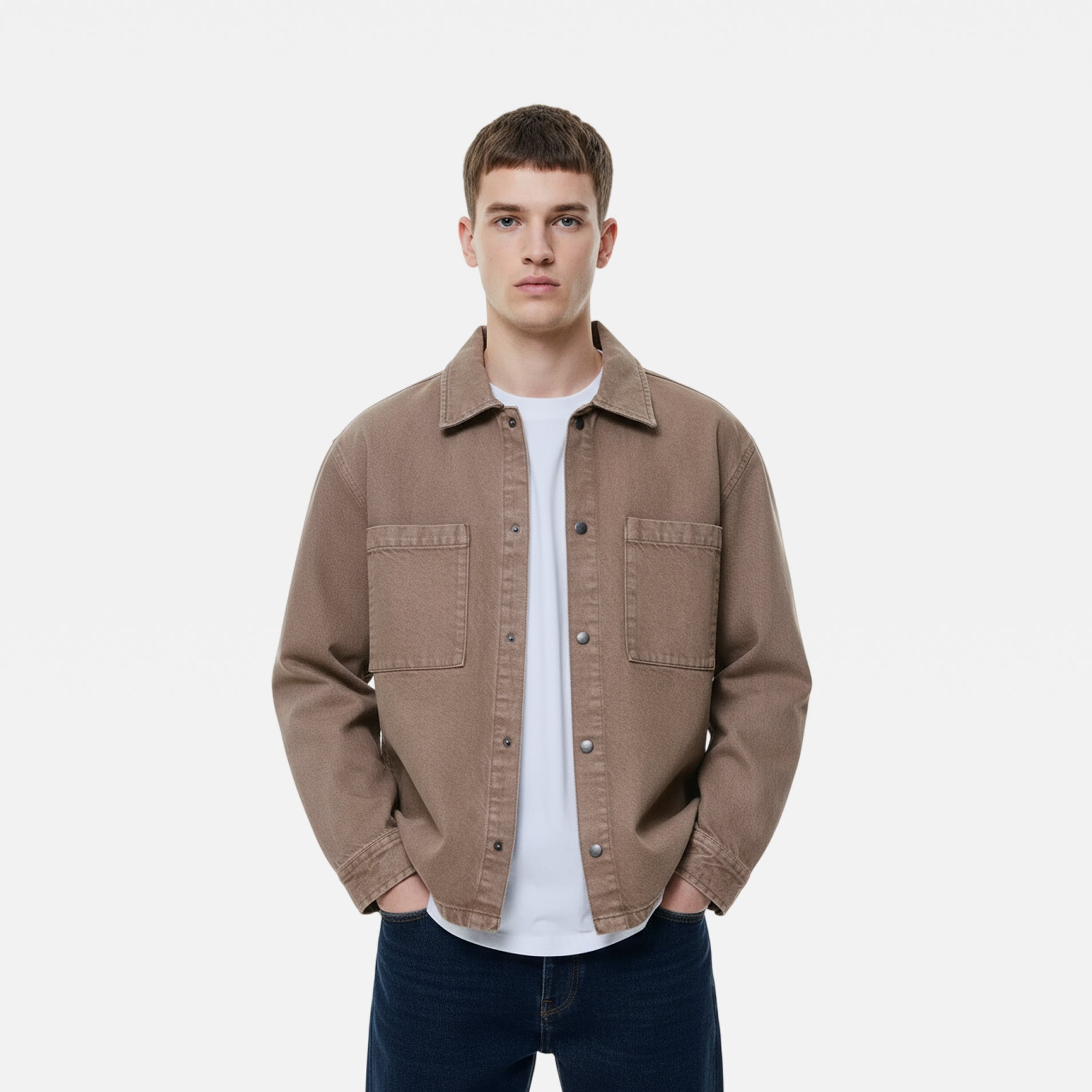 Man wearing a brown jacket