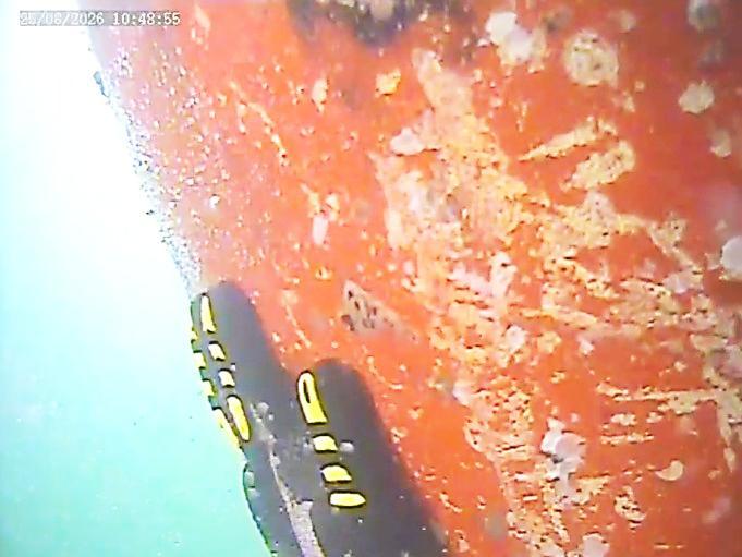 Underwater view of the submerged bow area