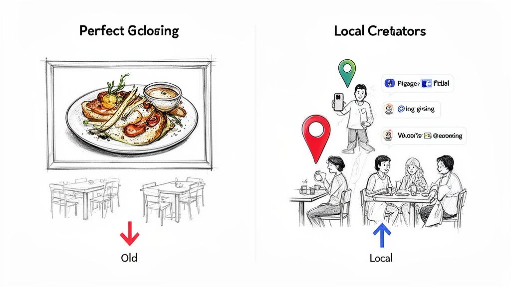 Comparing traditional food photography with local influencer marketing for restaurants.