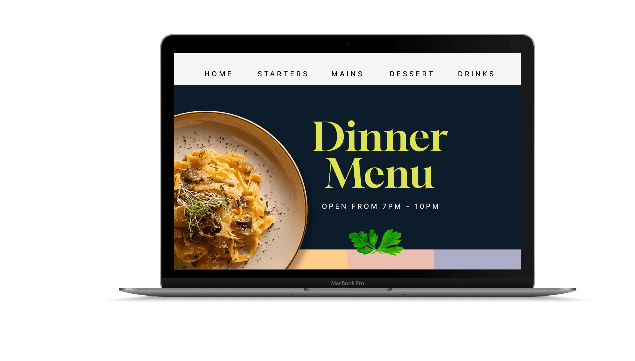 online food menu on a laptop screen