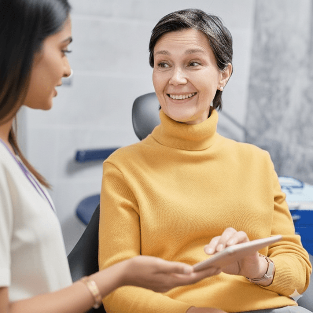 Patient receiving endodontic consultation from Dr Kreena Patel