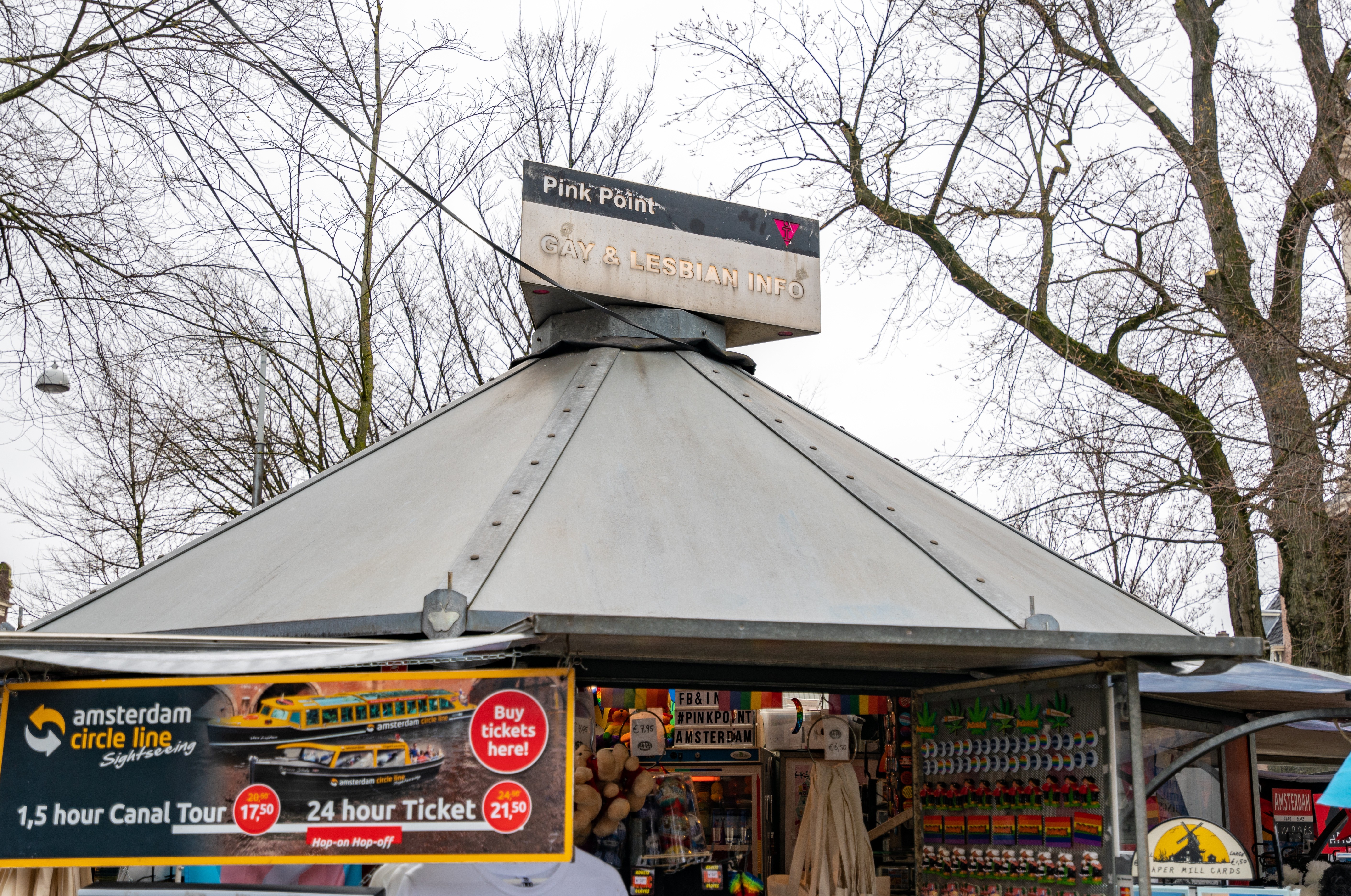 The roof of the Pink Point information hub, where it stands on Amsterdam's Westermarkt.