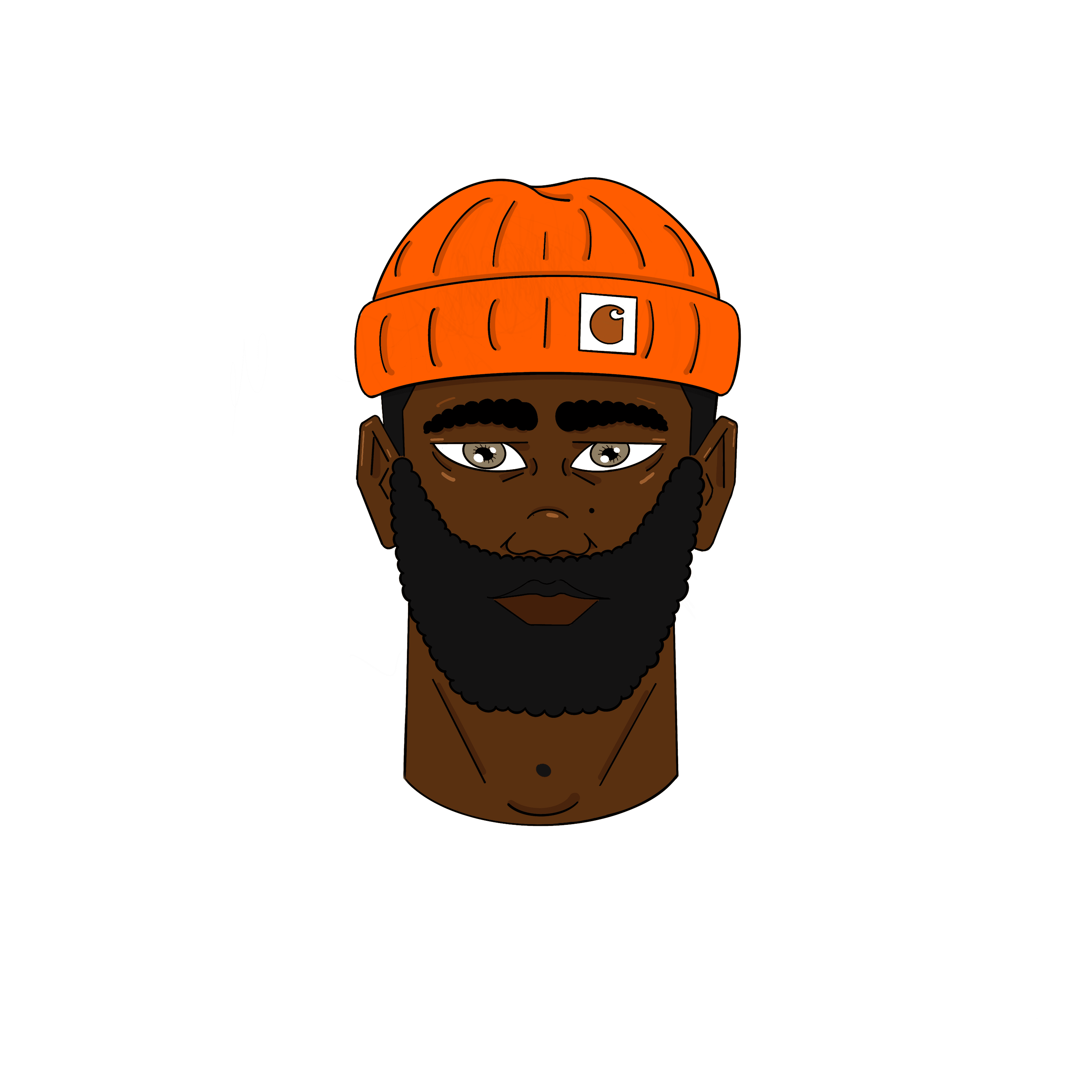 Illustration of Black man--full beard, orange skully
