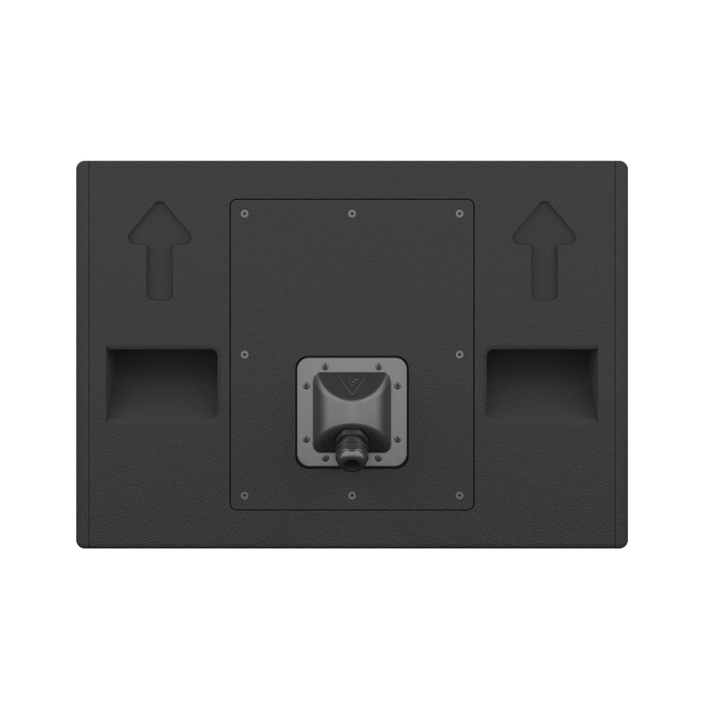 Black speaker panel with directional arrows and connector