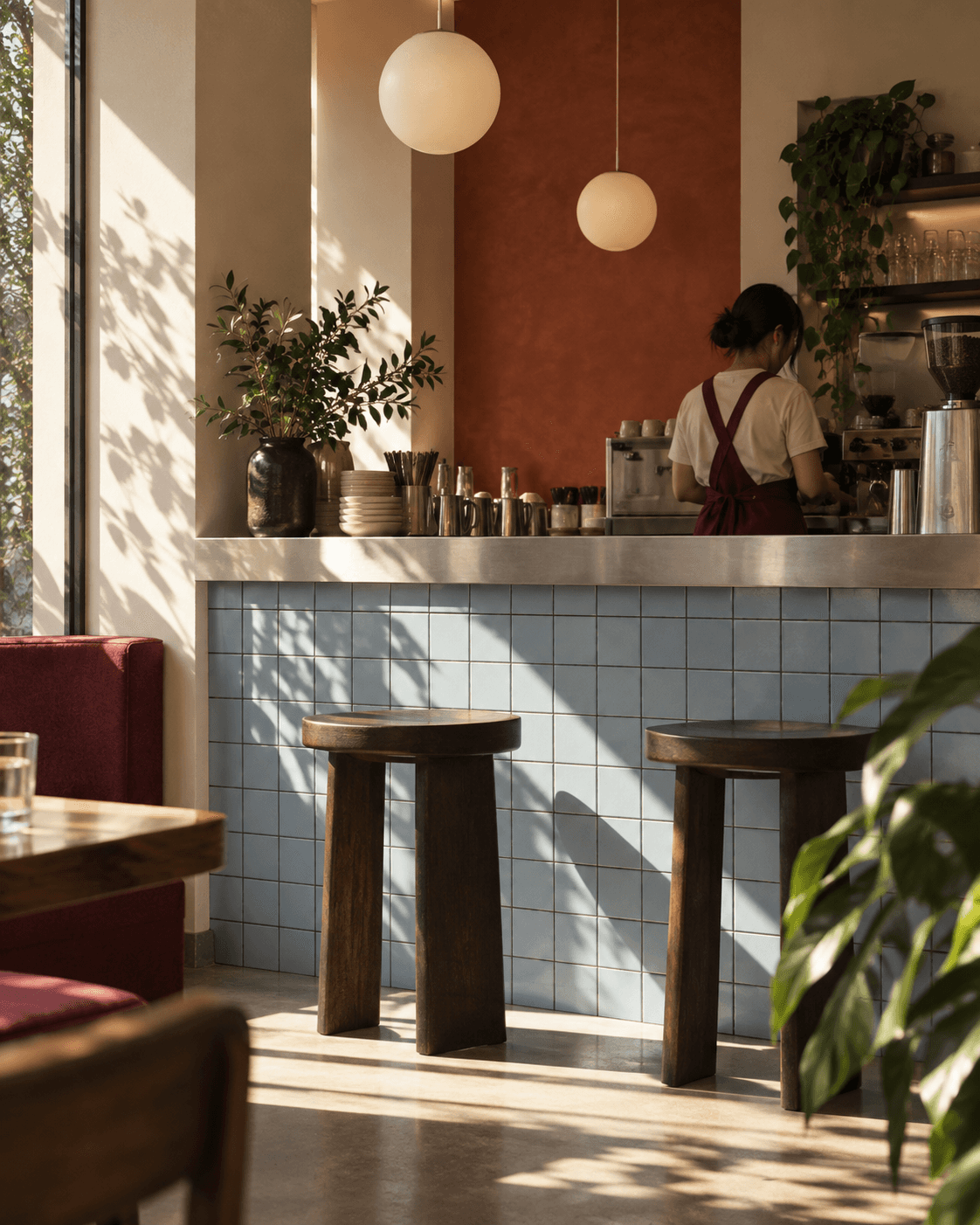 The MORNI counter with the pastry case and shelves of jars