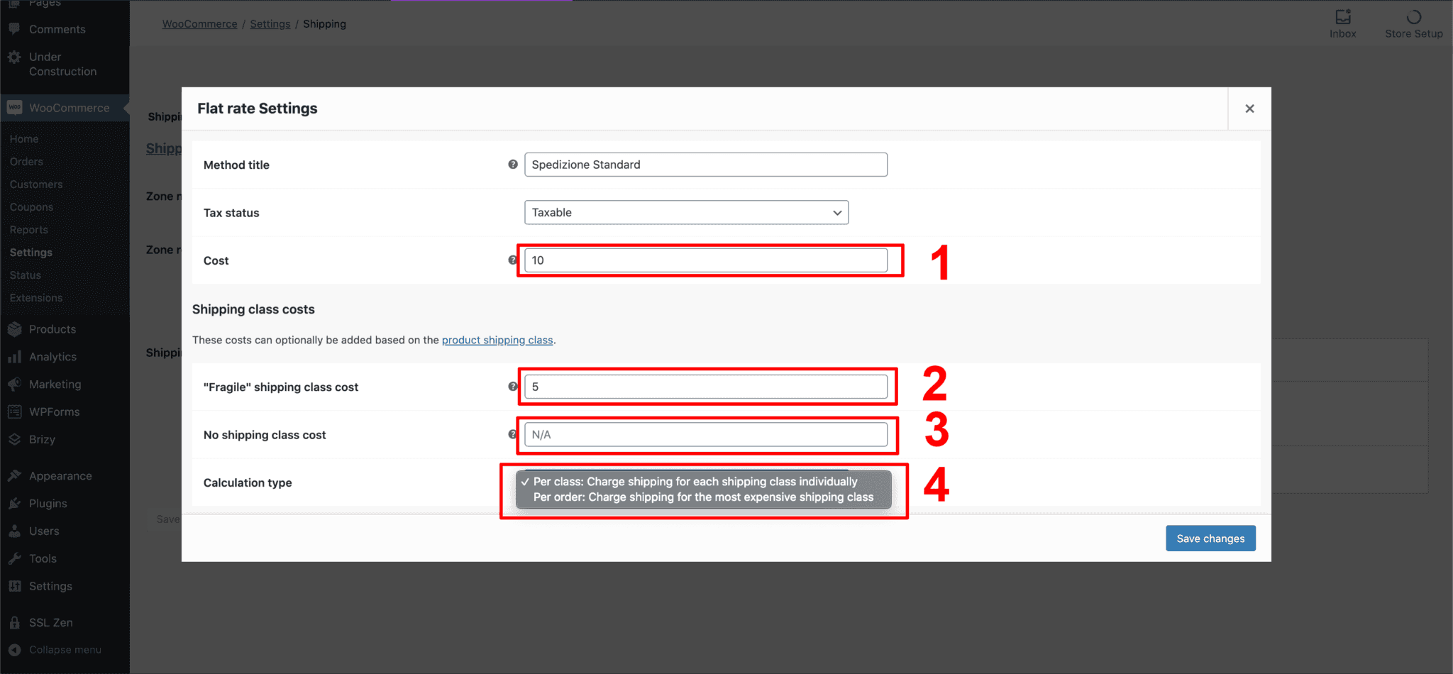 Woocommerce impostare metodi di spedizione