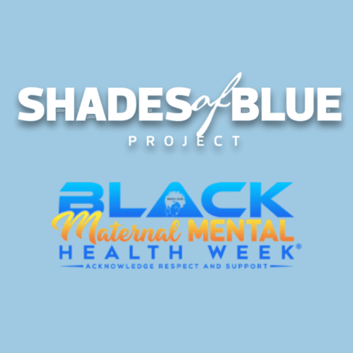 Shades of Blue Project and Black Maternal Mental Health Week logos promoting maternal mental health awareness.