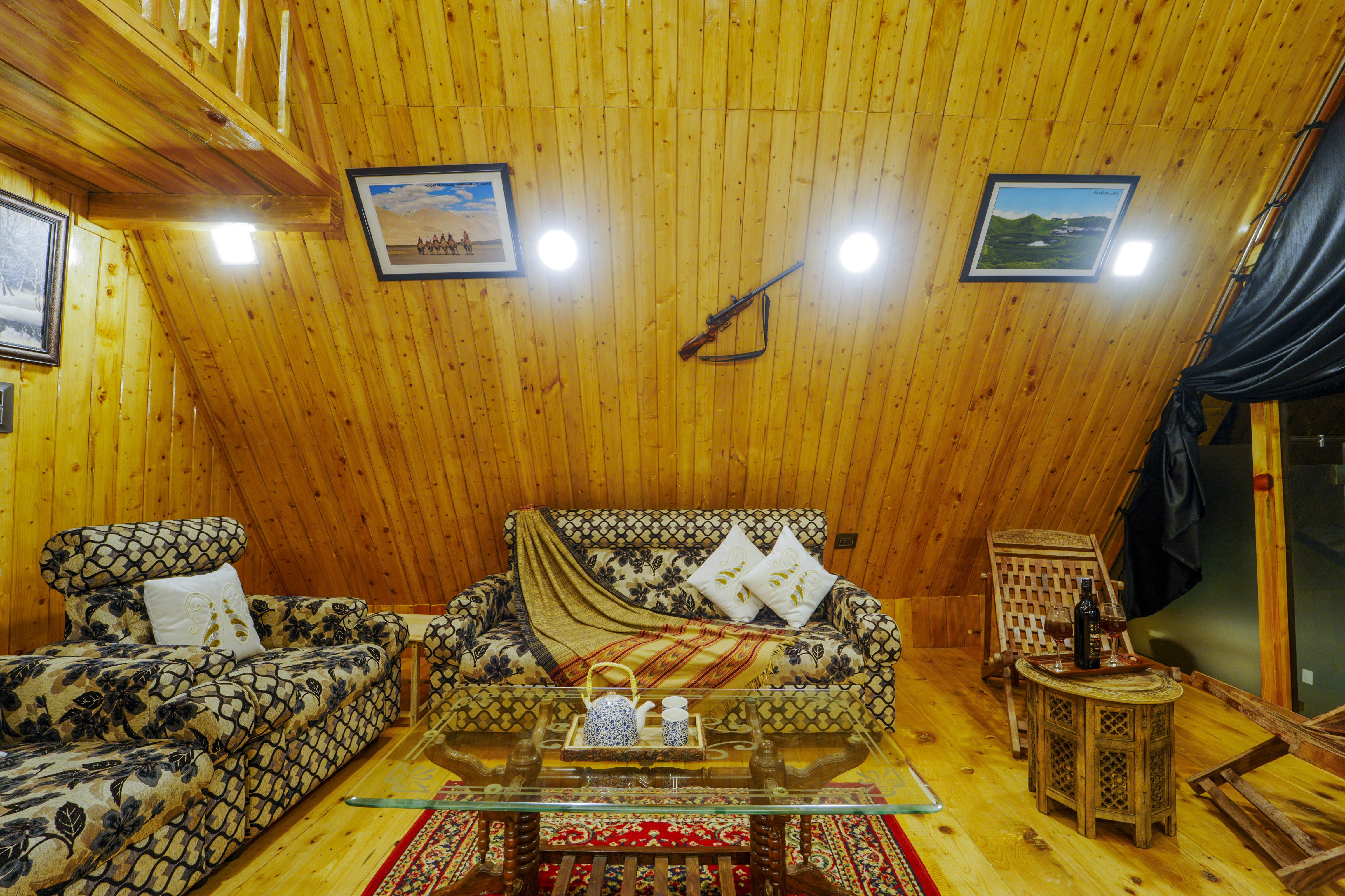 Warm wooden interior at Himalayan Manor