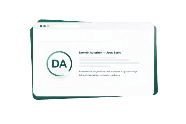 Illustration of Moz Domain Authority showing a website dashboard with DA score, ranking growth, and search engine indicators inside a floating card.