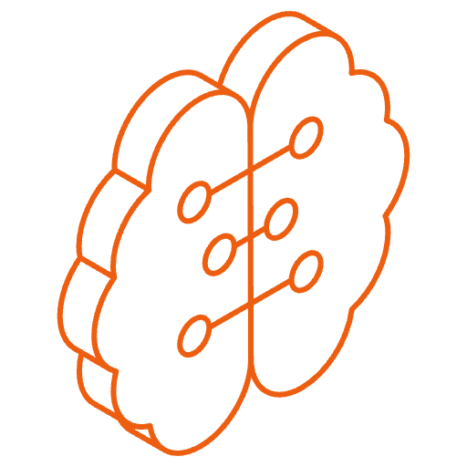 A cloud with neural network connections, representing artificial intelligence or cloud computing.