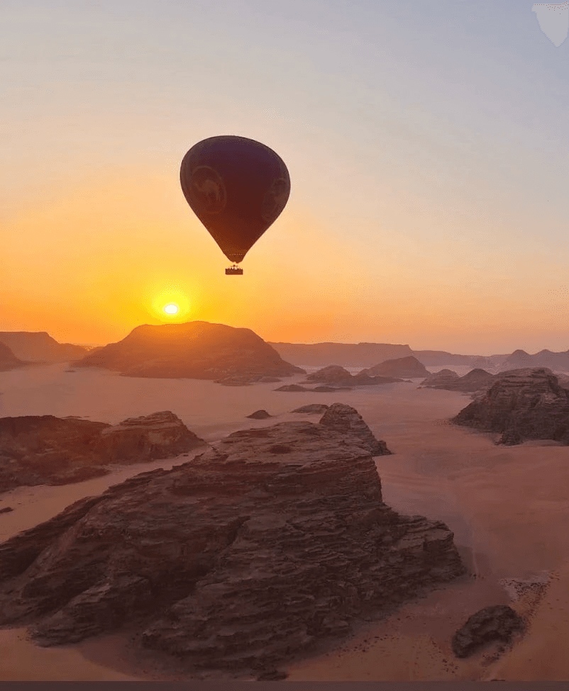 Hot Air Balloon at Sunset floating in Wadi Rum