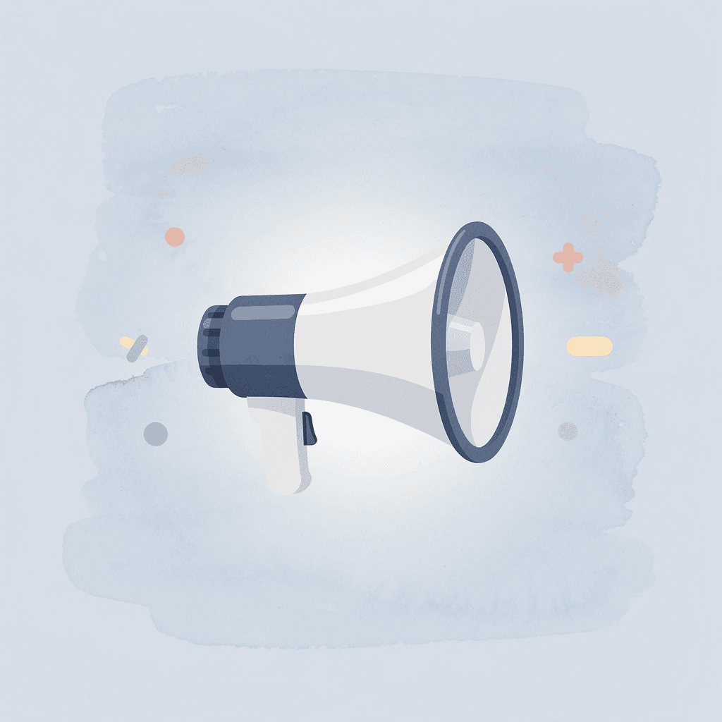 Megaphone icon representing promotional products distribution