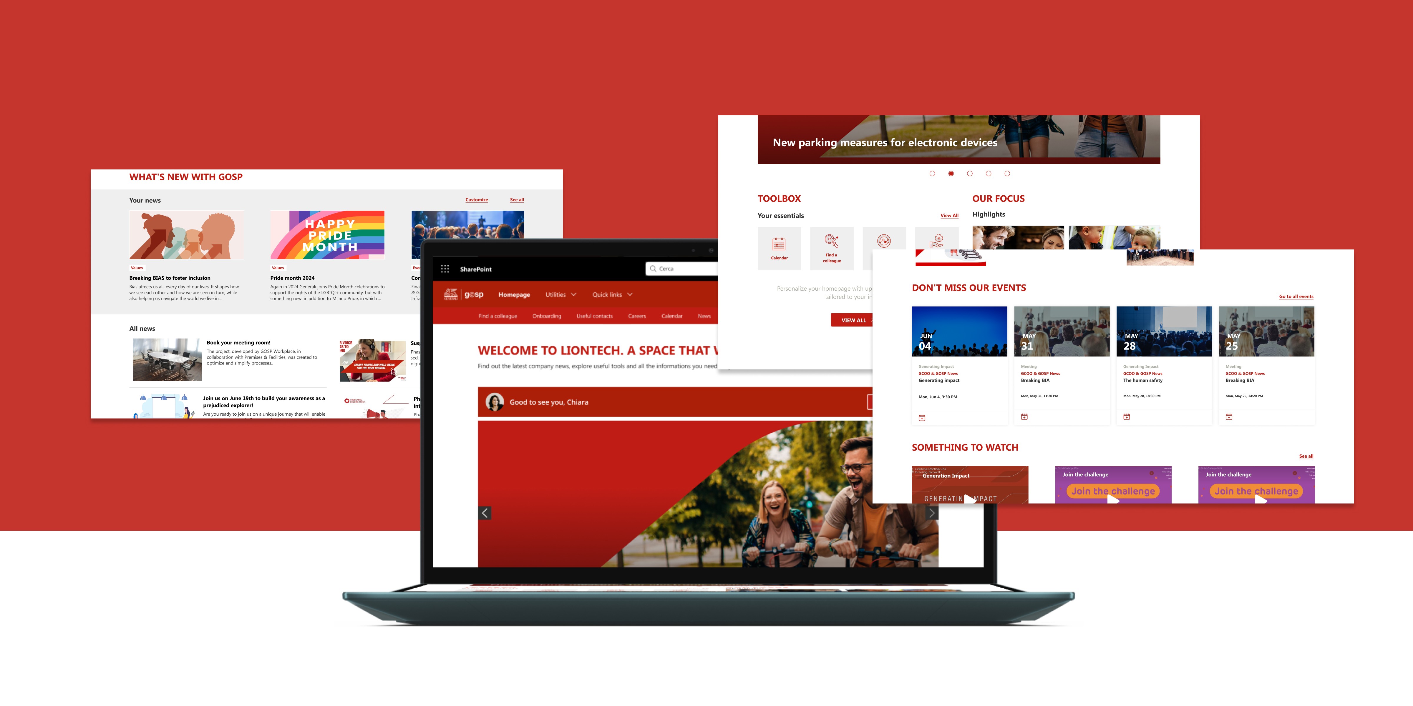 Schermate della piattaforma intranet