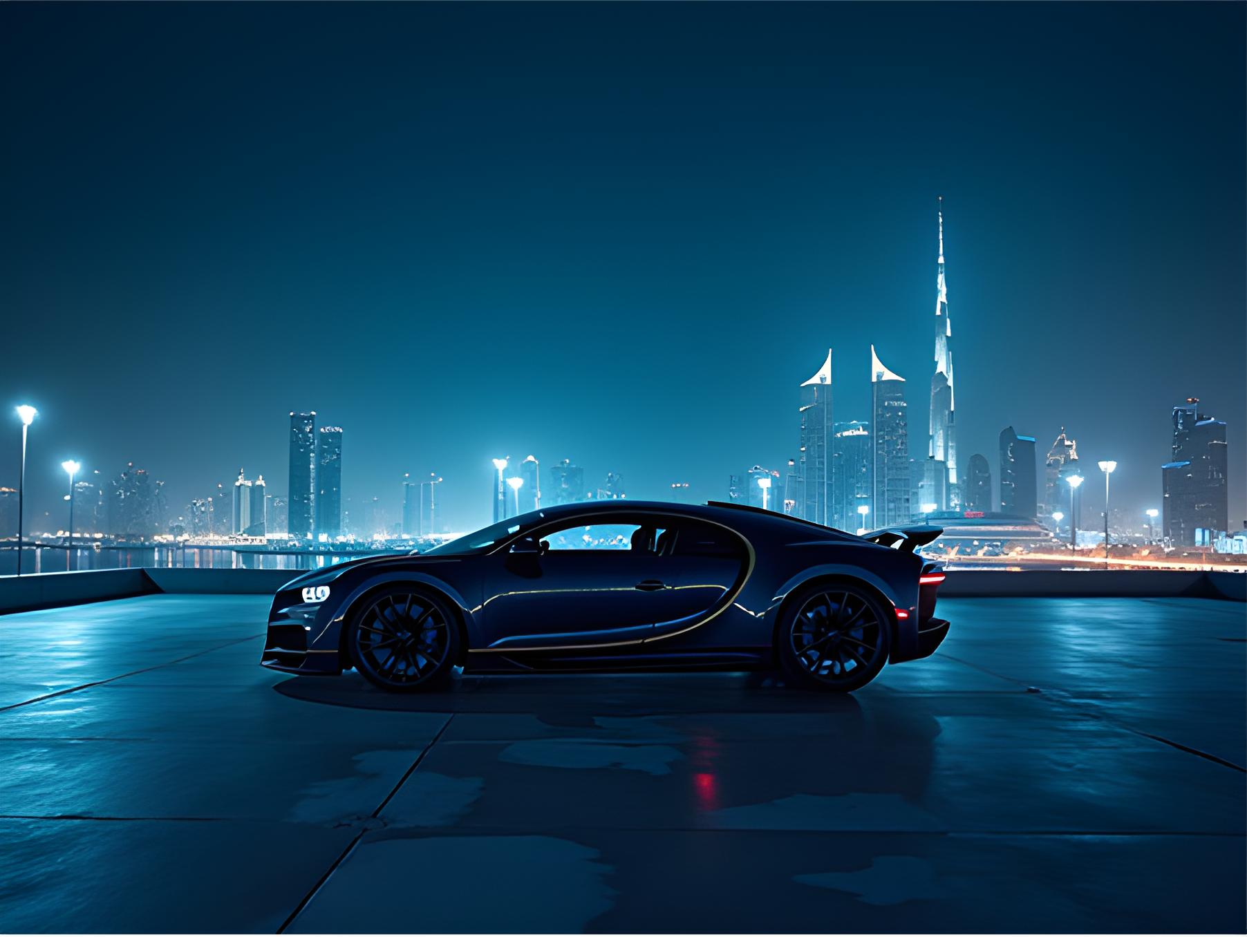 Luxury supercar in Dubai at night – Queen of Supercar Rental