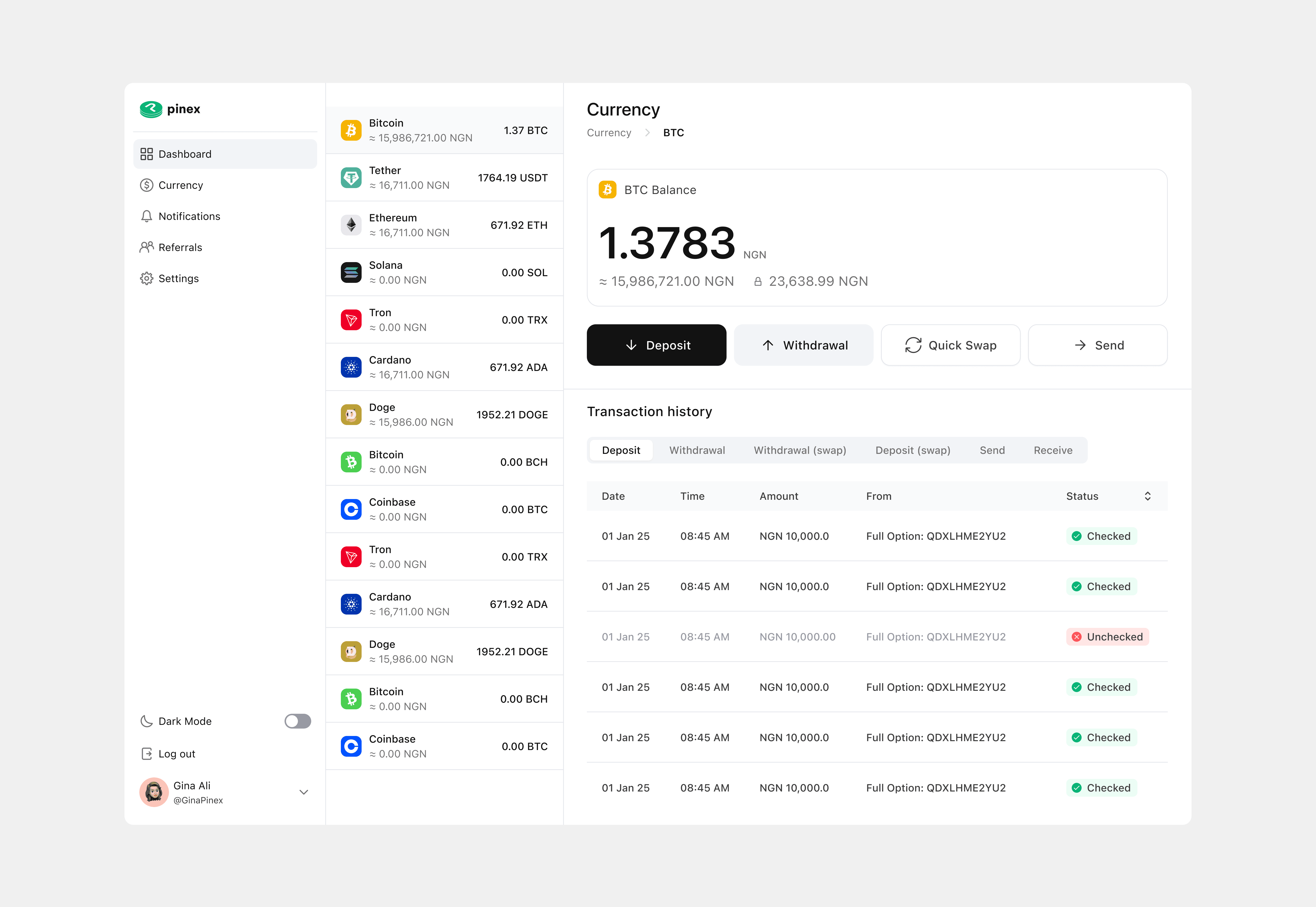 A UI shot for Pinex