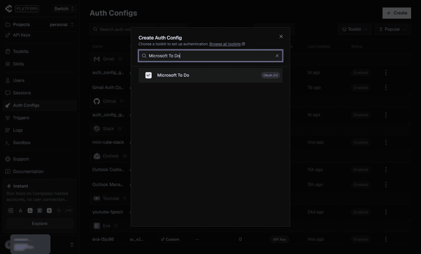 Microsoft To Do toolkit selection