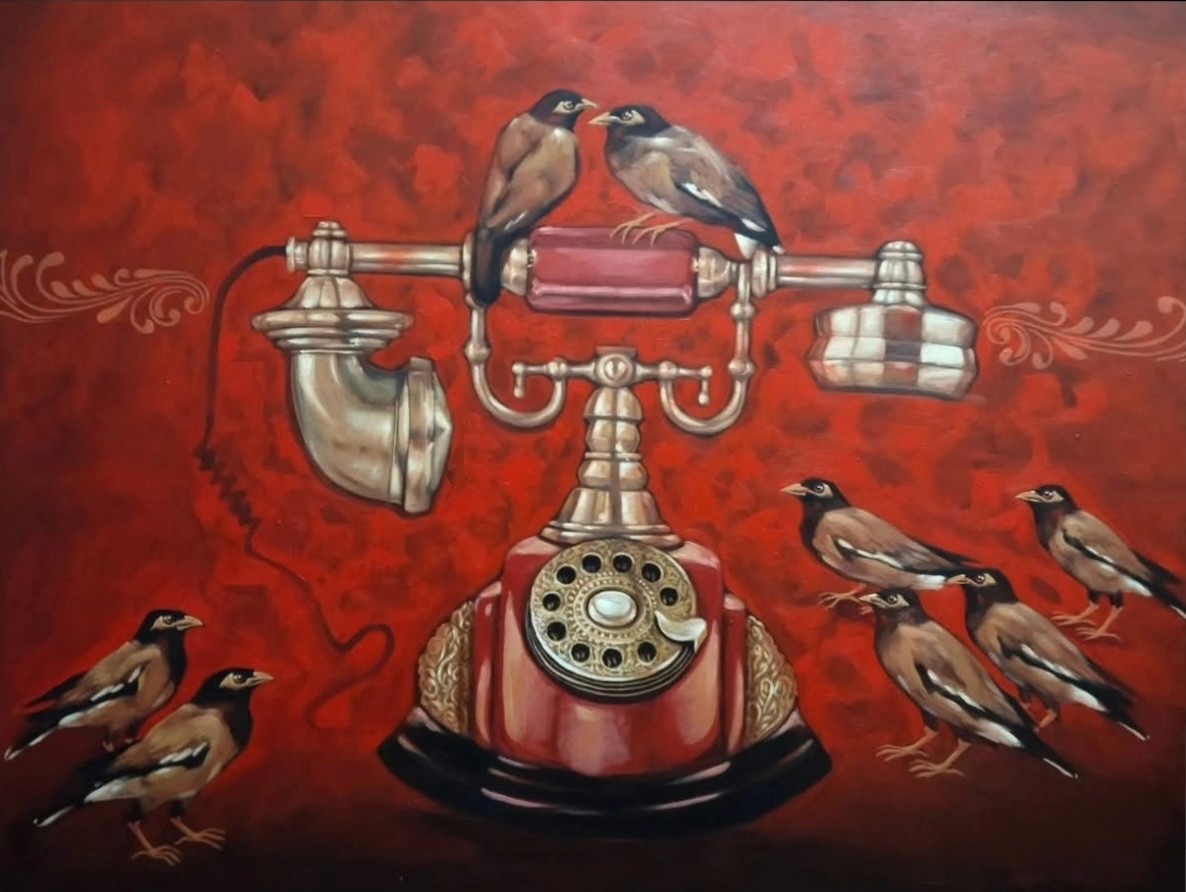 herd of sheep on road painting